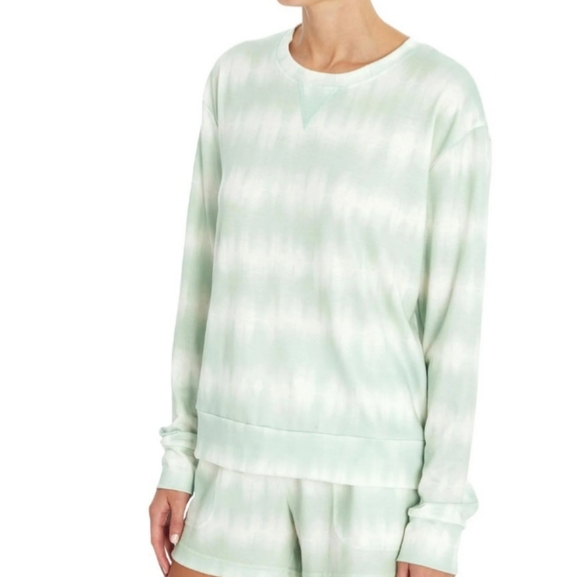 Three Dots Tops - THREE Dots Women's French Terry TieDye Print pullover -Seafoam/Pristine